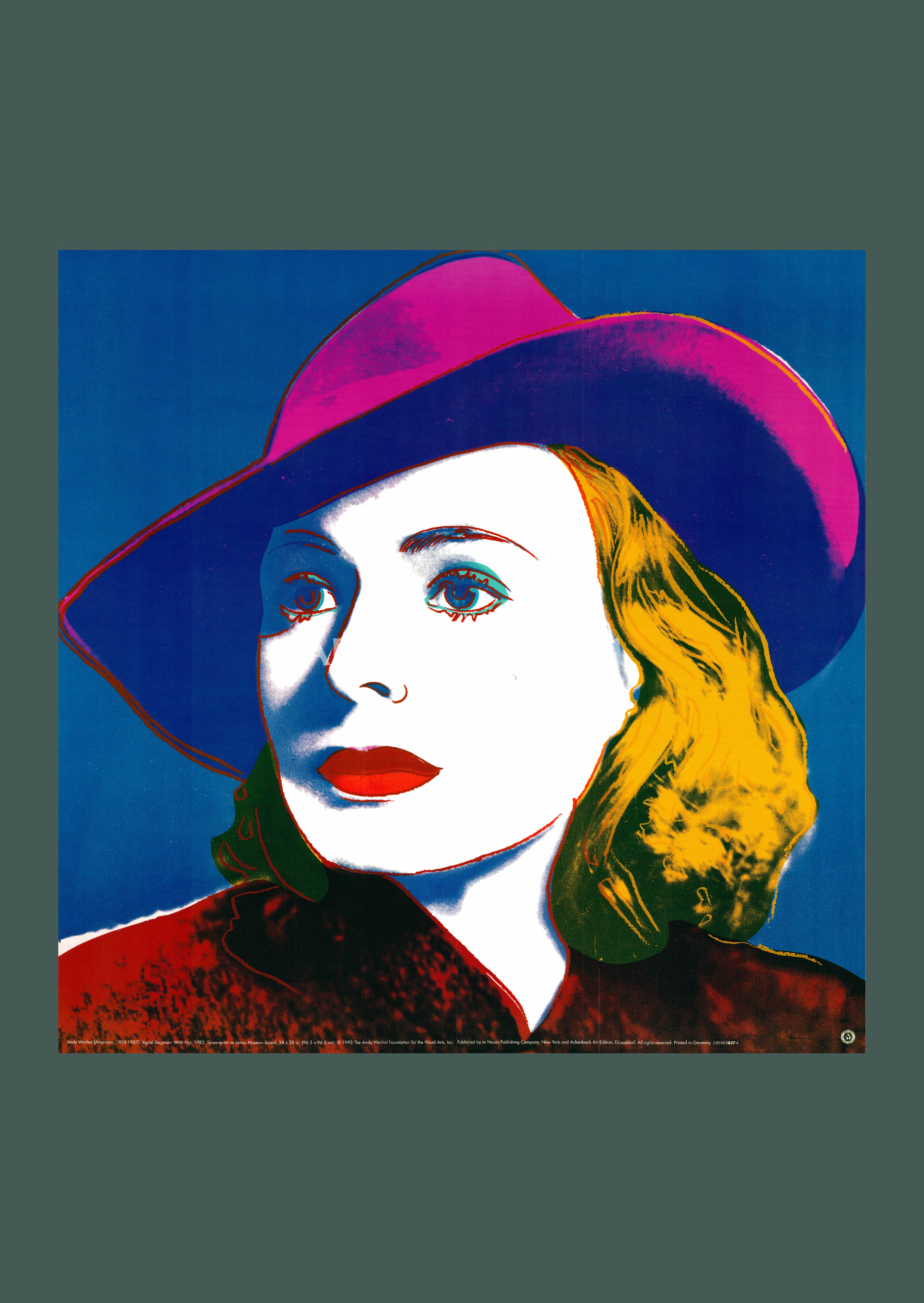 Vintage Ingrid Bergman poster with hat by Andy Warhol, 1983