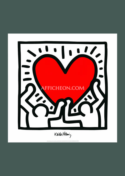 Keith Haring: 'Untitled (Figures with Red Heart)' 1988 Offset-lithograph