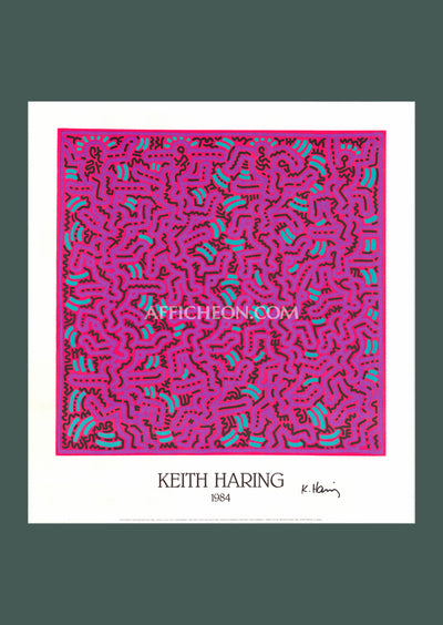 Keith Haring: 'Untitled (Pink)' 1984 Offset-lithograph (Hand-signed)